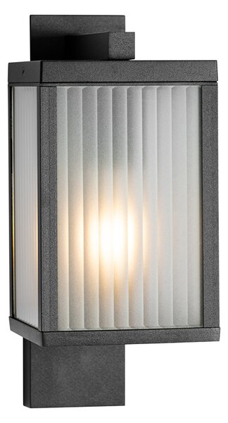 Lampa ścienna zewnętrzna czarna z żebrowanym szkłem IP44 - Charlois