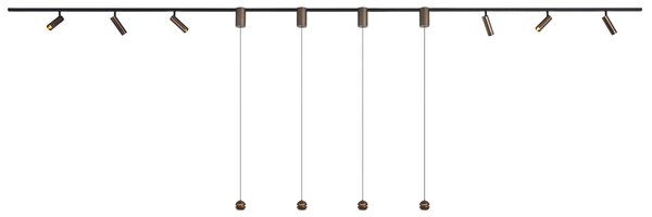 Nowoczesny system oświetlenia szynowego z 6 reflektorami i 4 lampami wiszącymi Easylift ciemny brąz 1-fazowy - Slimline Uzzy Tira