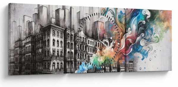 Obraz - Przemysłowe życie (z zegarem) (90x30 cm)