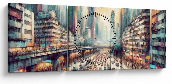 Obraz - Życie w wielkim mieście (z zegarem) (90x30 cm)