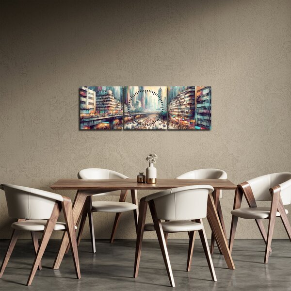 Obraz - Życie w wielkim mieście (z zegarem) (90x30 cm)