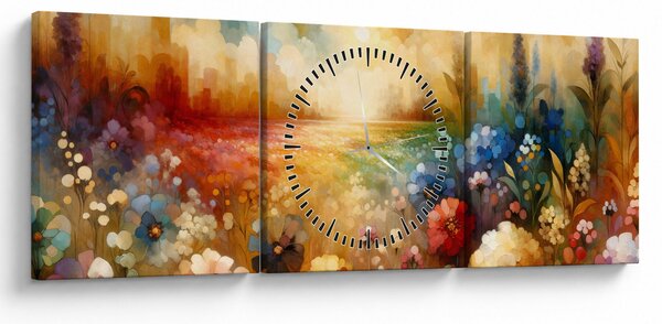 Obraz - Kolorowa łąka (z zegarem) (90x30 cm)