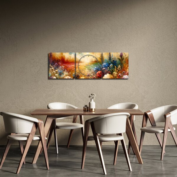 Obraz - Kolorowa łąka (z zegarem) (90x30 cm)