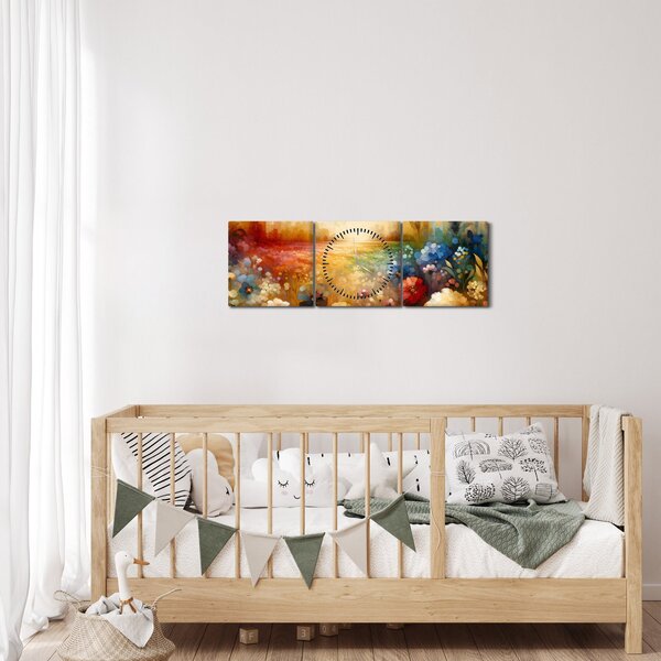 Obraz - Kolorowa łąka (z zegarem) (90x30 cm)