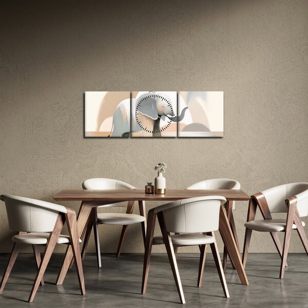 Obraz - Słoń w pastelowych kolorach (z zegarem) (90x30 cm)
