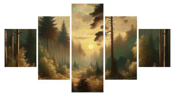 Obraz - Słońce świecące przez las (125x70 cm)
