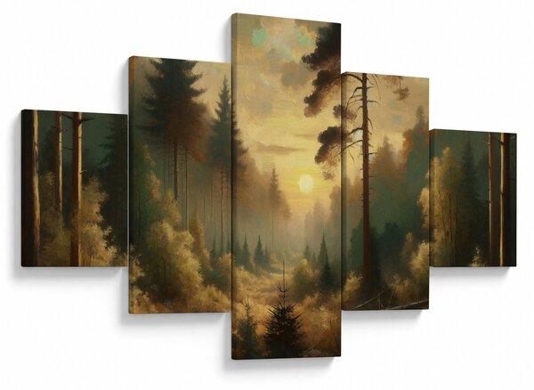 Obraz - Słońce świecące przez las (125x70 cm)