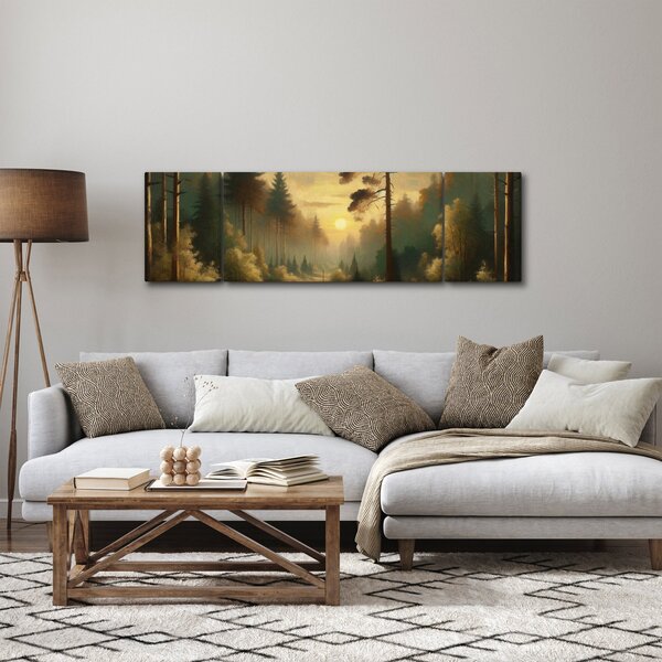 Obraz - Słońce świecące przez las (170x50 cm)