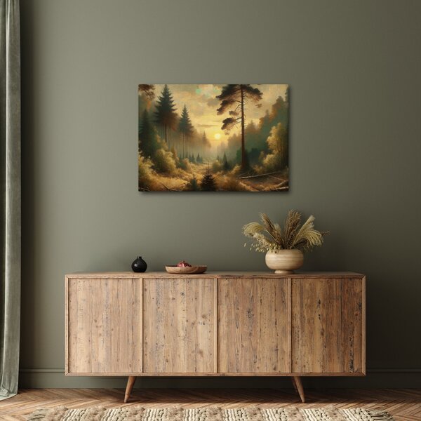 Obraz - Słońce świecące przez las (70x50 cm)