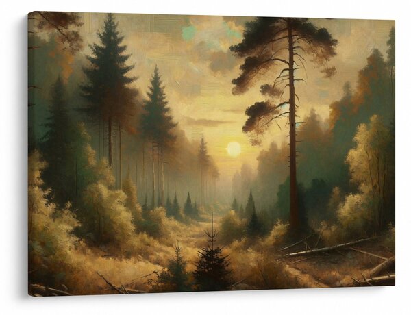 Obraz - Słońce świecące przez las (70x50 cm)