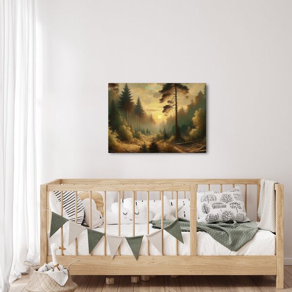 Obraz - Słońce świecące przez las (70x50 cm)