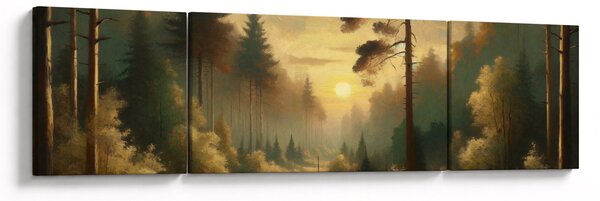 Obraz - Słońce świecące przez las (170x50 cm)