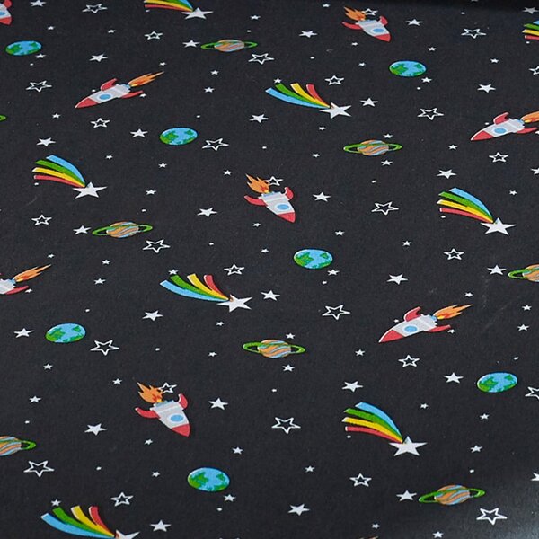 Czarne prześcieradło dziecięce jednoosobowe z gumką 90x190 cm Rainbow Rockets – Catherine Lansfield