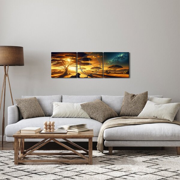 Obraz - Odpoczywające lwy (z zegarem) (90x30 cm)