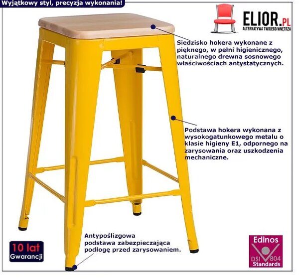 Metalowy wysoki taboret Maye 2X - żółty sosna