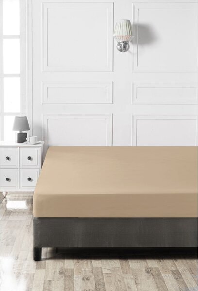 Beżowe bawełniane prześcieradło z gumką 140x200 cm – Mijolnir