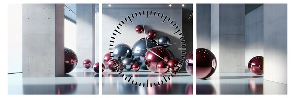 Obraz - 3D przestrzeń z kulami II. (z zegarem) (90x30 cm)