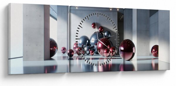 Obraz - 3D przestrzeń z kulami II. (z zegarem) (90x30 cm)