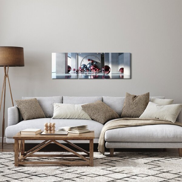 Obraz - 3D przestrzeń z kulami II. (z zegarem) (90x30 cm)
