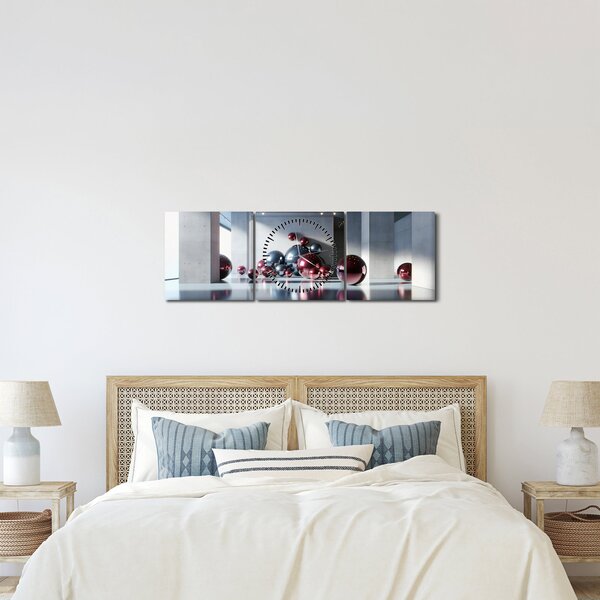 Obraz - 3D przestrzeń z kulami II. (z zegarem) (90x30 cm)