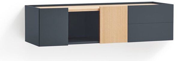 Antracytowo-naturalna niska komoda w dekorze dębu 110x23 cm Otto – Teulat