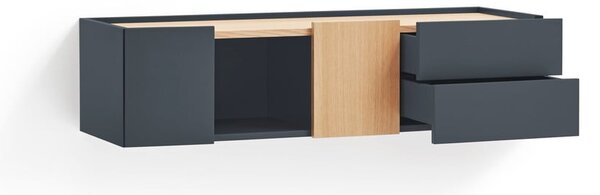 Antracytowo-naturalna niska komoda w dekorze dębu 110x23 cm Otto – Teulat