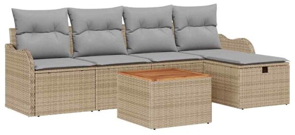 Zestaw Mebli Ogrodowych Komplet Wypoczynkowy Z Poduszkami 6-Częściowy Beżowy Rattan Na Taras Balkon Ogród