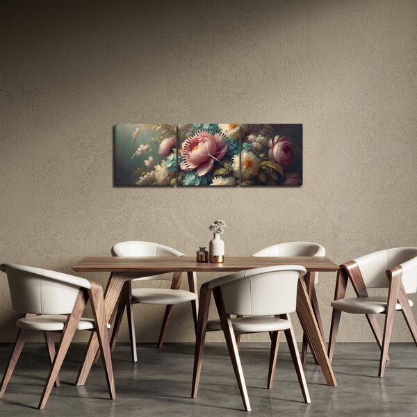 Obraz - Martwa natura z kwiatami - obraz (z zegarem) (90x30 cm)
