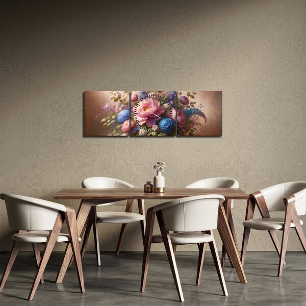 Obraz - Stół pełen kwiatów (z zegarem) (90x30 cm)