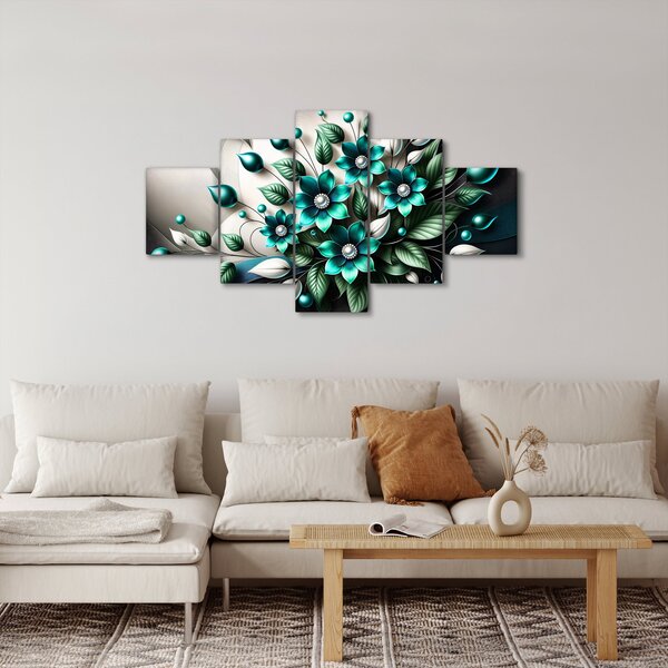 Obraz - 3D turkusowe kwiaty (125x70 cm)