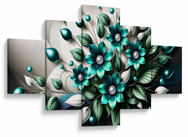 Obraz - 3D turkusowe kwiaty (125x70 cm)