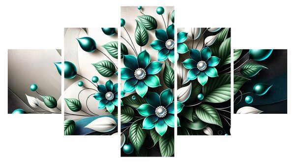 Obraz - 3D turkusowe kwiaty (125x70 cm)