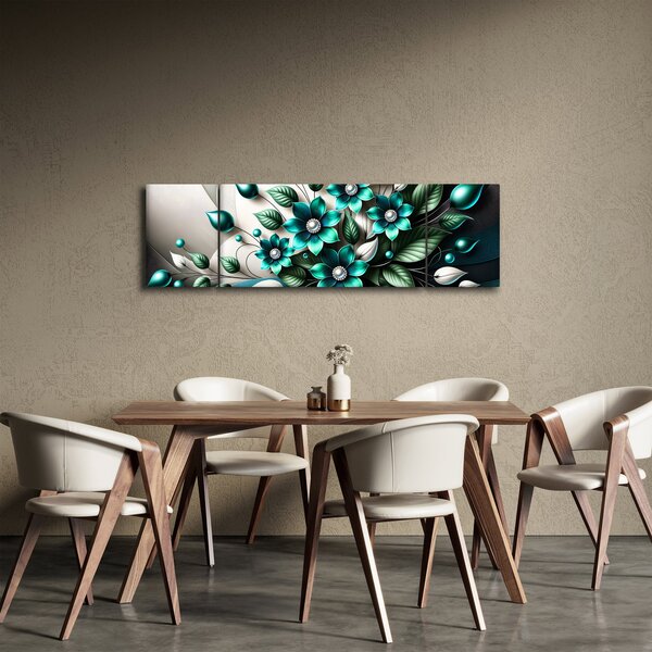 Obraz - 3D turkusowe kwiaty (170x50 cm)