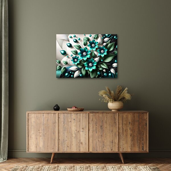 Obraz - 3D turkusowe kwiaty (70x50 cm)