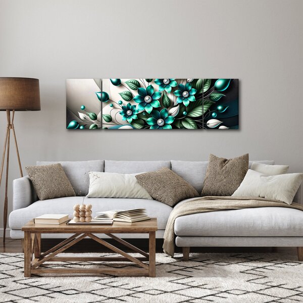 Obraz - 3D turkusowe kwiaty (170x50 cm)