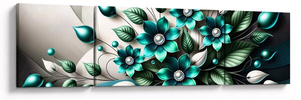 Obraz - 3D turkusowe kwiaty (170x50 cm)
