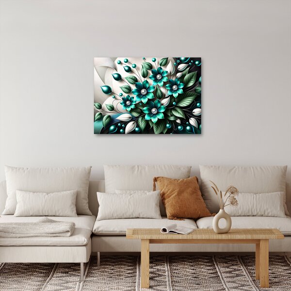 Obraz - 3D turkusowe kwiaty (70x50 cm)
