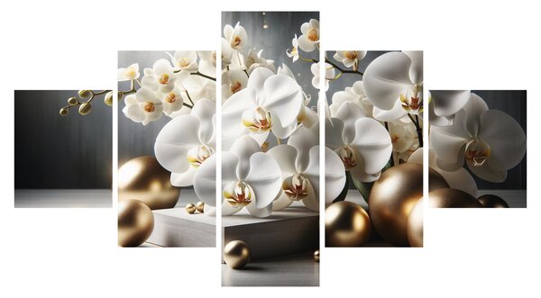 Obraz - Orchidea i złote kule (125x70 cm)
