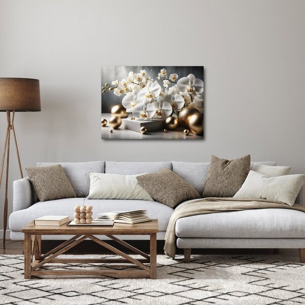 Obraz - Orchidea i złote kule (70x50 cm)
