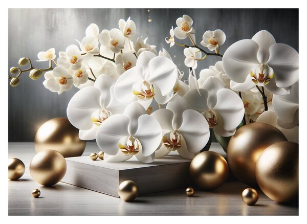 Obraz - Orchidea i złote kule (70x50 cm)
