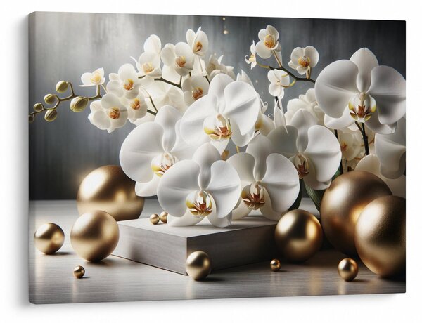 Obraz - Orchidea i złote kule (70x50 cm)