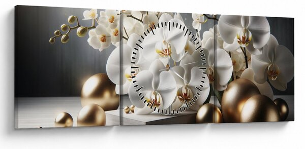 Obraz - Orchidea i złote kule (z zegarem) (90x30 cm)