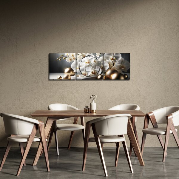 Obraz - Orchidea i złote kule (z zegarem) (90x30 cm)