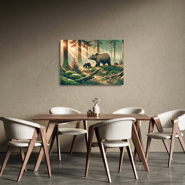 Obraz na szkle - Niedźwiedzie w lesie (70x50 cm)