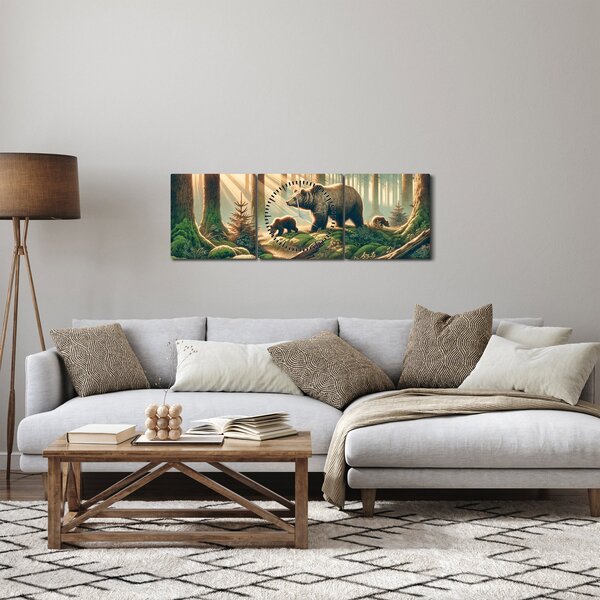 Obraz - Niedźwiedzie w lesie (z zegarem) (90x30 cm)
