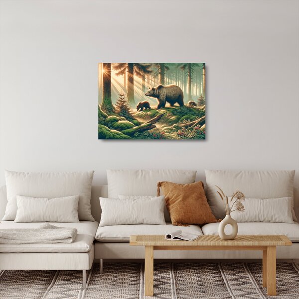 Obraz na szkle - Niedźwiedzie w lesie (70x50 cm)