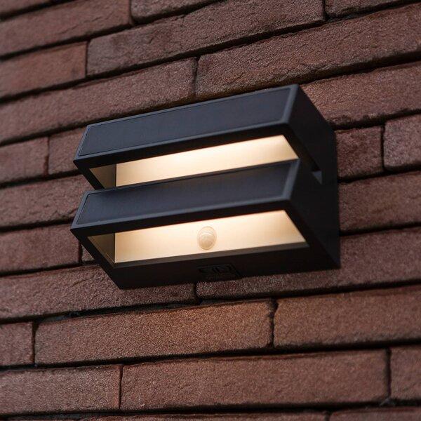 LUTEC Kinkiet zewnętrzny LED z panelem słonecznym BARLO, ciemnoszara, 21 cm, czujnik BARLO, aluminiowy / szary / cynkowy, tworzywo sztuczne, nowoczesny