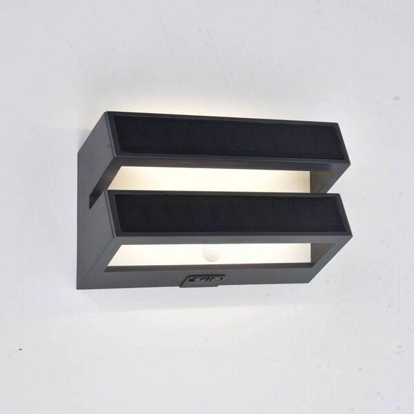 LUTEC Kinkiet zewnętrzny LED z panelem słonecznym BARLO, ciemnoszara, 21 cm, czujnik BARLO, aluminiowy / szary / cynkowy, tworzywo sztuczne, nowoczesny