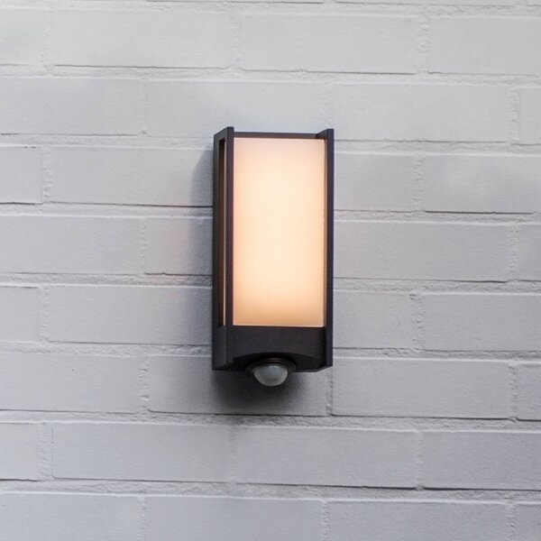 LUTEC Zewnętrzny kinkiet zewnętrzny LED z czujnikiem QUBO, ciemnoszara, wysokość 27 QUBO, aluminiowy / szary / cynkowy, aluminium, nowoczesny