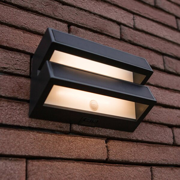 LUTEC Kinkiet zewnętrzny LED z panelem słonecznym BARLO, ciemnoszara, 21 cm, czujnik BARLO, aluminiowy / szary / cynkowy, tworzywo sztuczne, nowoczesny